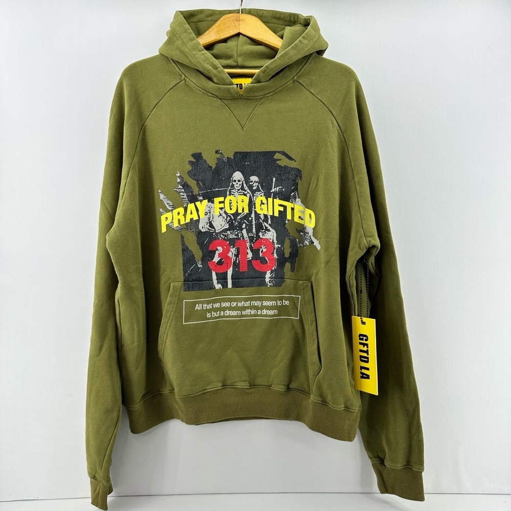 NWT GFTD LA Pray For Gifted 313 Hoodie Wash Olive‎ Green Men’s L Streetwear